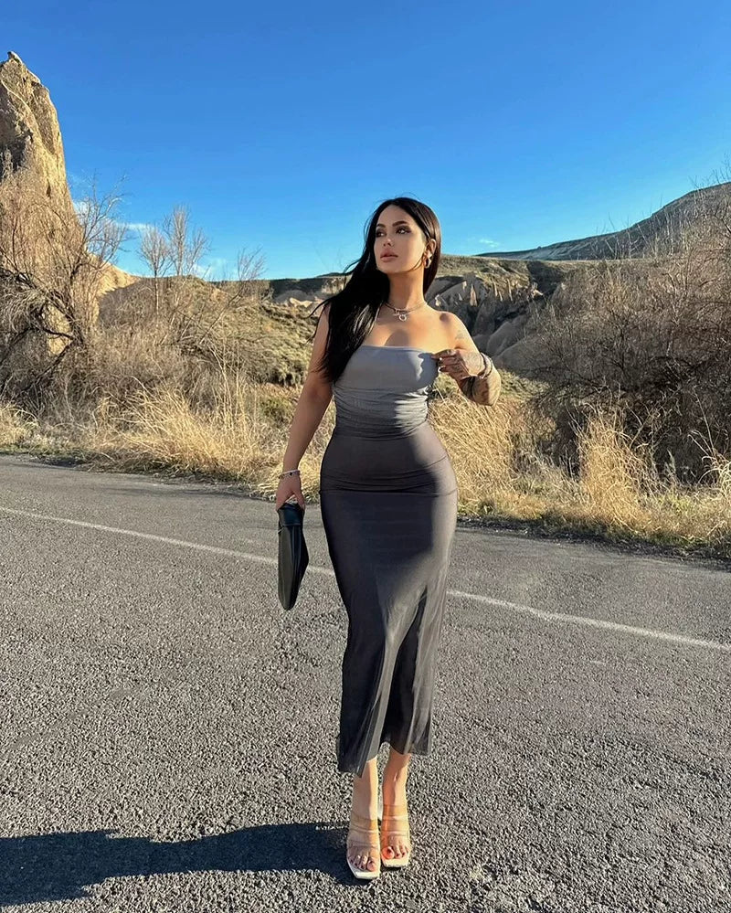 Kishai | Women’s Gradient Summer Midi Tube Dress with Slim-Fit Hip-Hugging Design