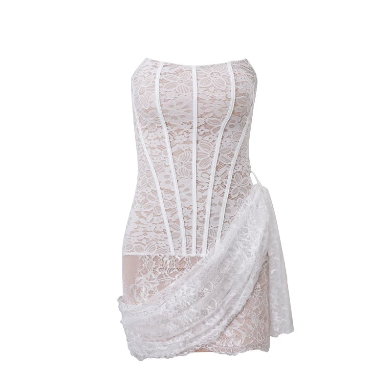 Kishai | Women’s Flirty Summer Lace Fishbone Mini Dress with Curve-Enhancing Fit