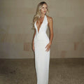 Kishai | Women’s Deep V Halter Maxi Dress with Backless Design and Slim Hip-Fitting Silhouette