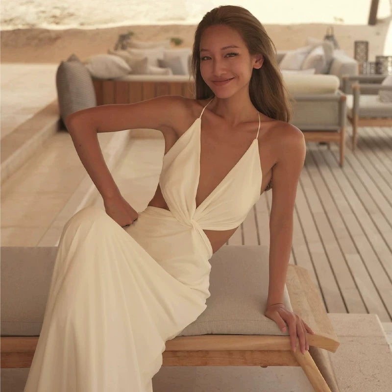 Kishai | Women’s Deep V Halter Maxi Dress for Beach Vacations and Summer Parties