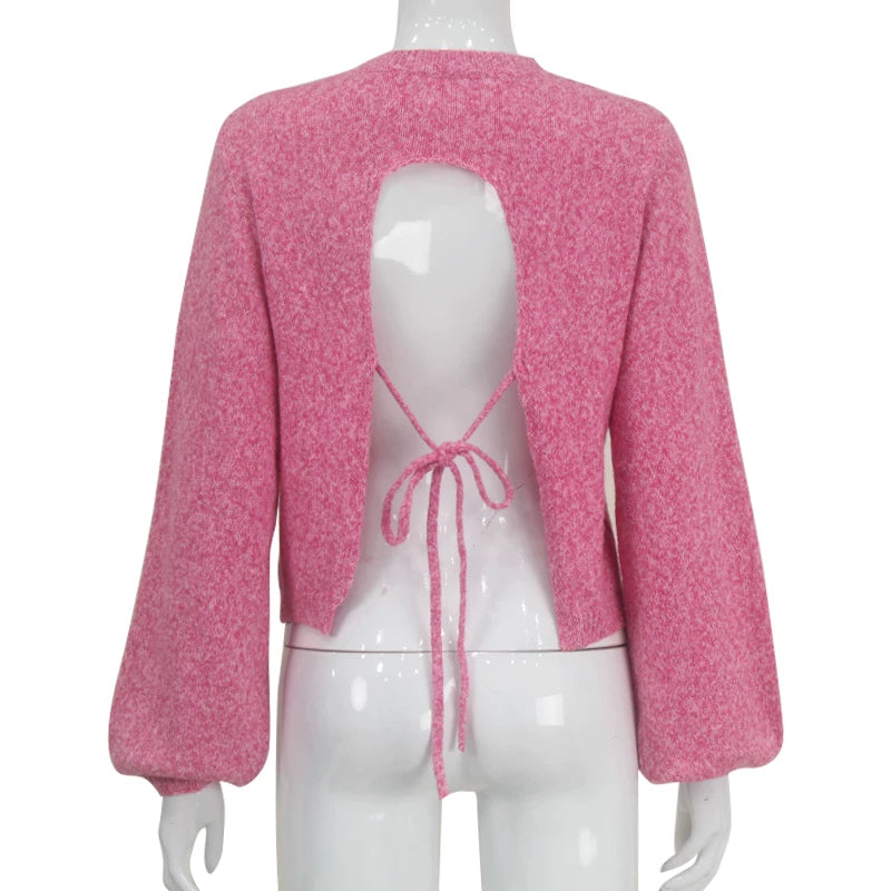 Kishai | Women’s Autumn-Winter Knitted Loose Sweater with Tie Backless Design