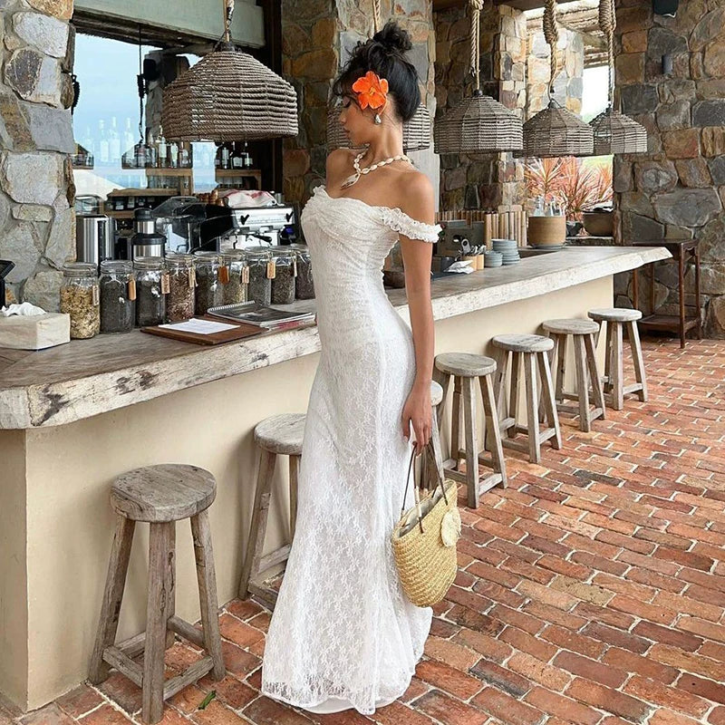 Kishai | Women’s One-Shoulder Lace Maxi Dress with Slim Hip-Covering Silhouette