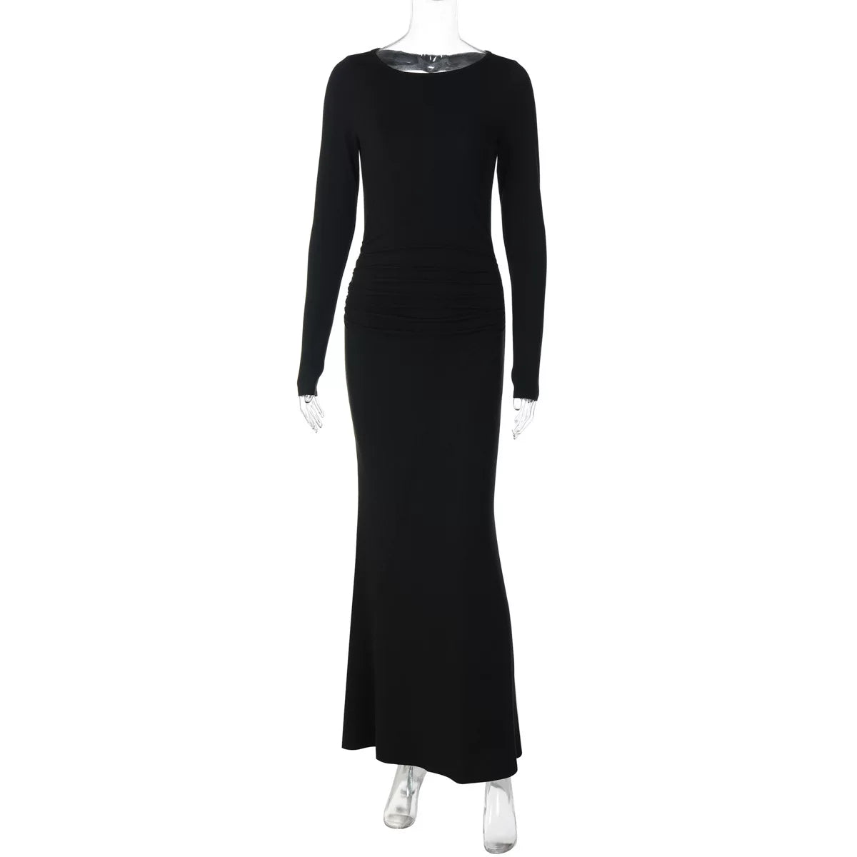 Kishai | Women’s Solid Color Backless Maxi Dress with Slim-Fit Hollow Design for Evening Events