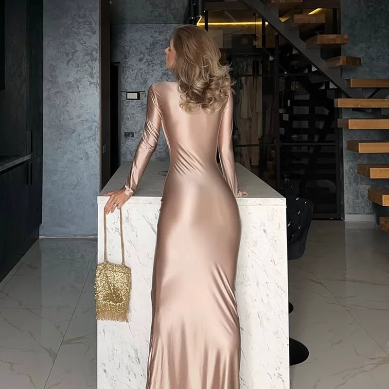 Kishai | Women’s Long-Sleeve Slim Maxi Dress with Swing Collar for Autumn 2025