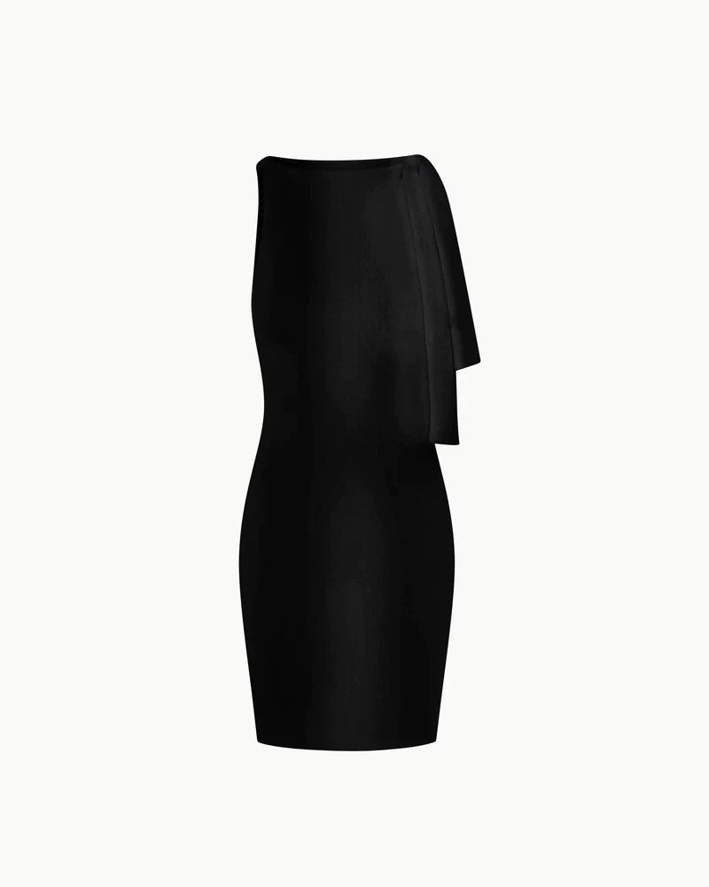 Kishai | Women’s Asymmetrical One-Shoulder Ribbon Maxi Dress with Slim Hip-Hugging Fit