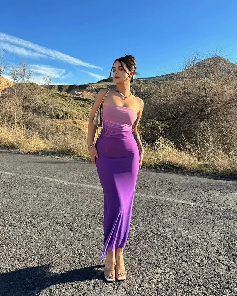 Kishai | Women’s Gradient Summer Midi Tube Dress with Slim-Fit Hip-Hugging Design