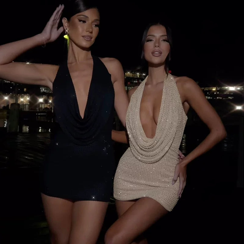 Kishai | Women’s Spring Halter Backless Bodycon Dress with Low-Cut Front and Hip-Covering Design