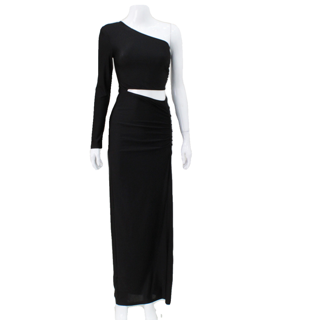 Kishai | Women’s One-Shoulder Hollow Maxi Dress with High Slit and Slim-Fit Silhouette