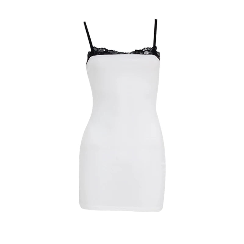 Kishai | Women’s Black Lace Splice Mini Dress with Slim Waist and Hip-Hugging Silhouette