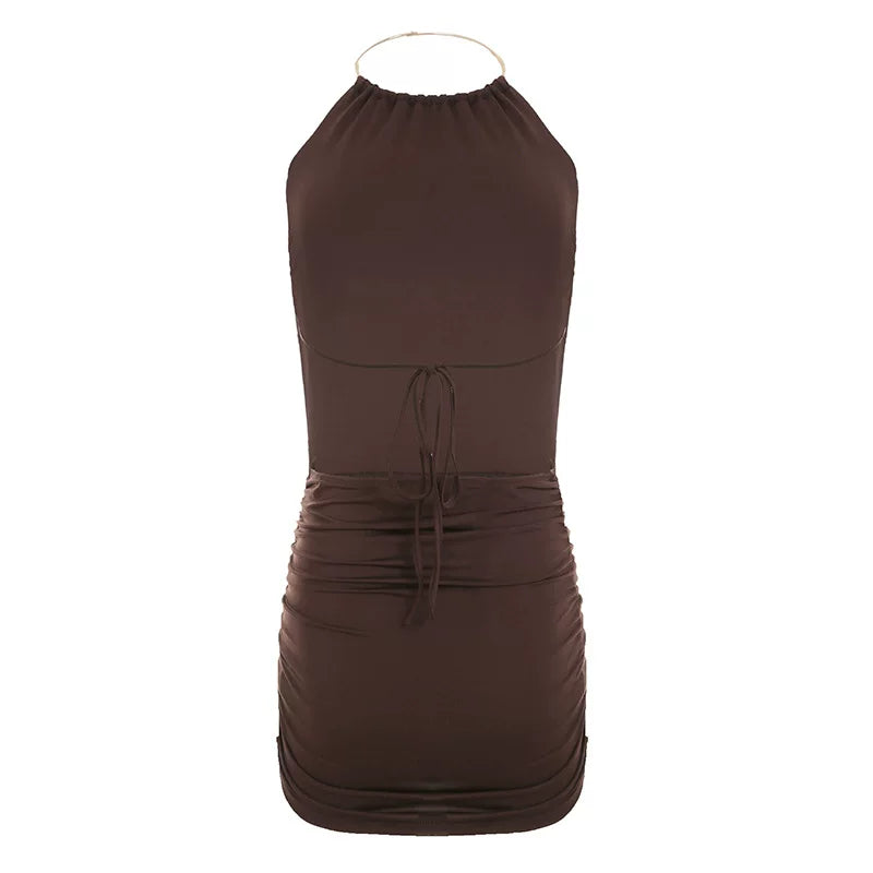 Kishai | Women’s Summer Strappy Halter Mini Dress with Metal Ring Detail and Backless Fit