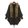 Kishai | Women’s Plus-Size Knitted Cape Cardigan with Batwing Sleeves and Fur Collar
