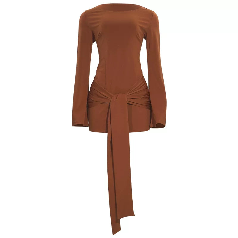 Kishai | Women’s Long-Sleeve Lace-Up Midi Dress with Round Neck and Flattering Silhouette