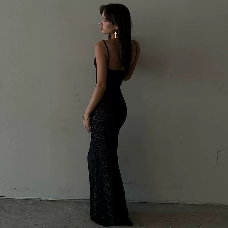 Kishai | Women’s Street-Style Lace Splice Maxi Dress with Deep V Waist and Backless Fit