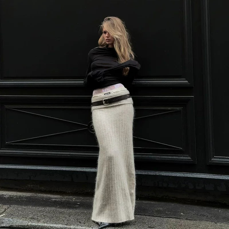 Kishai | Women’s Winter One-Shoulder Sweater and Fishtail Skirt Set with Long Sleeve Top