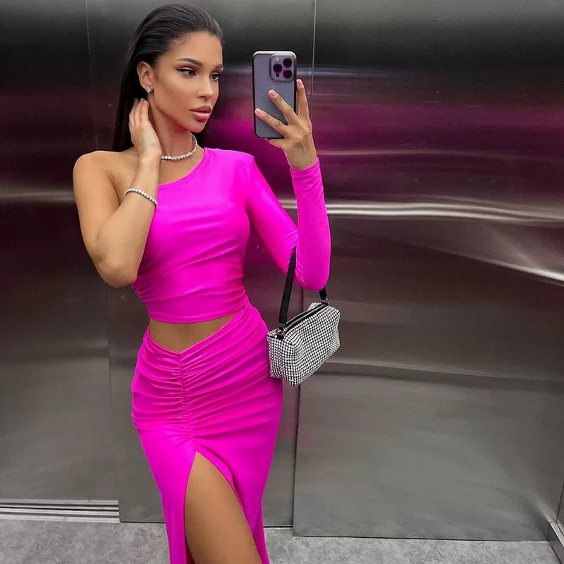 Kishai | Women’s One-Shoulder Hollow Maxi Dress with High Slit and Slim-Fit Silhouette