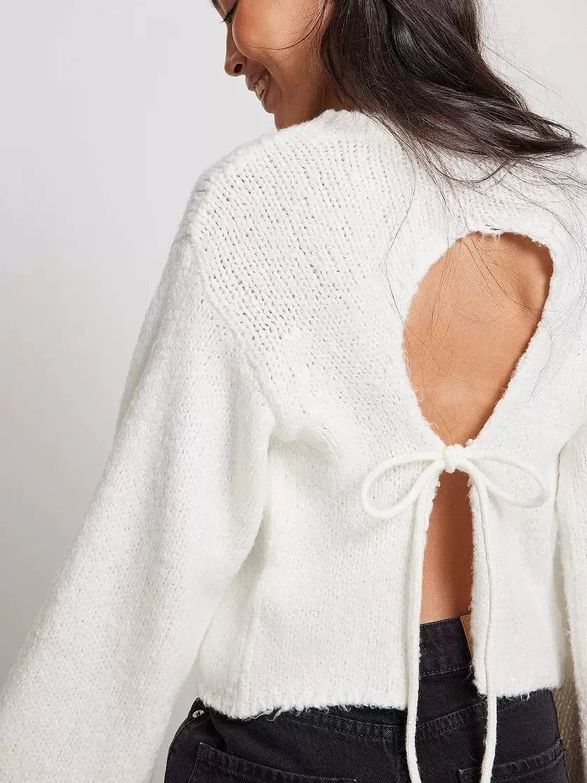 Kishai | Women’s Autumn-Winter Knitted Loose Sweater with Tie Backless Design