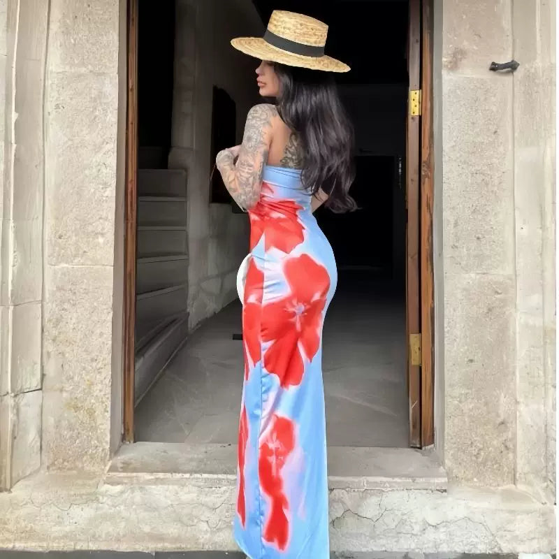 Kishai | Women’s Vintage-Inspired Strapless Maxi Dress for Summer with Slim Waist and Figure-Hugging Silhouette